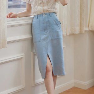 Simple Retro Joe High-waisted Blue Denim Skirt